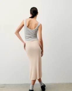 Jupe Mi Longue A Cotes Fendue