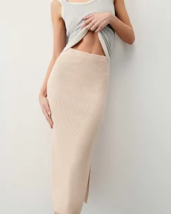 Jupe Mi Longue A Cotes Fendue