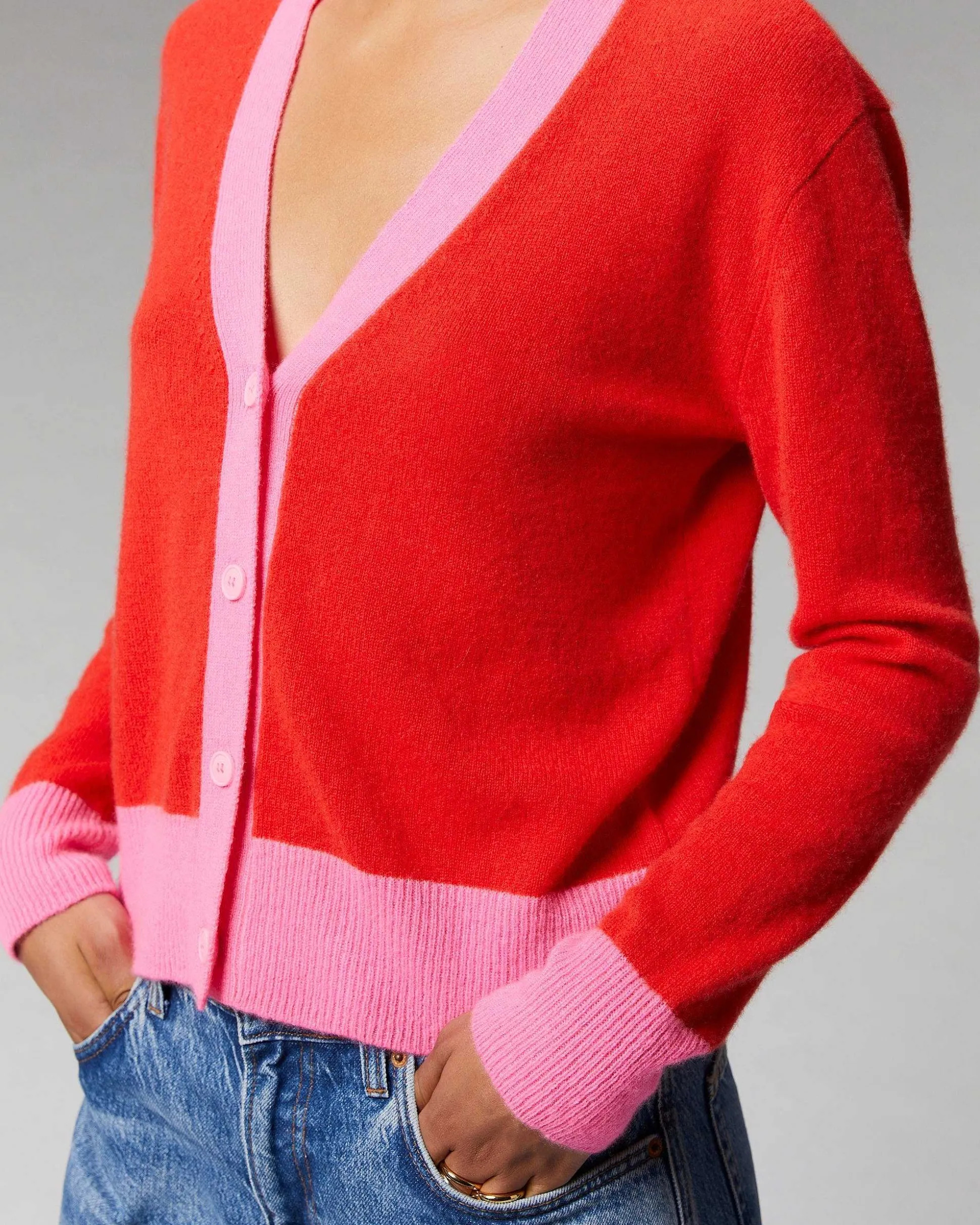 Pull Cardigan Bicolore Leger