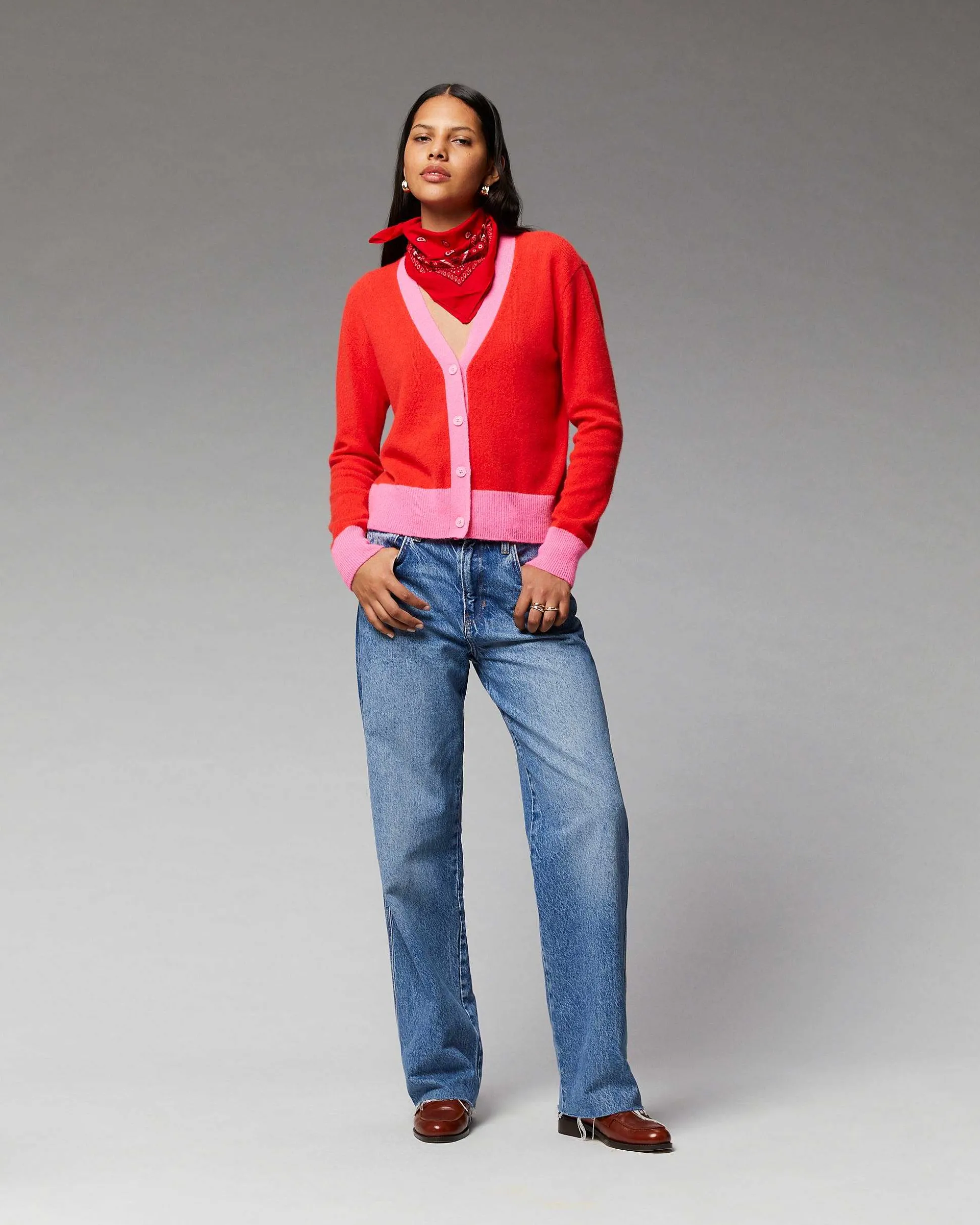 Pull Cardigan Bicolore Leger