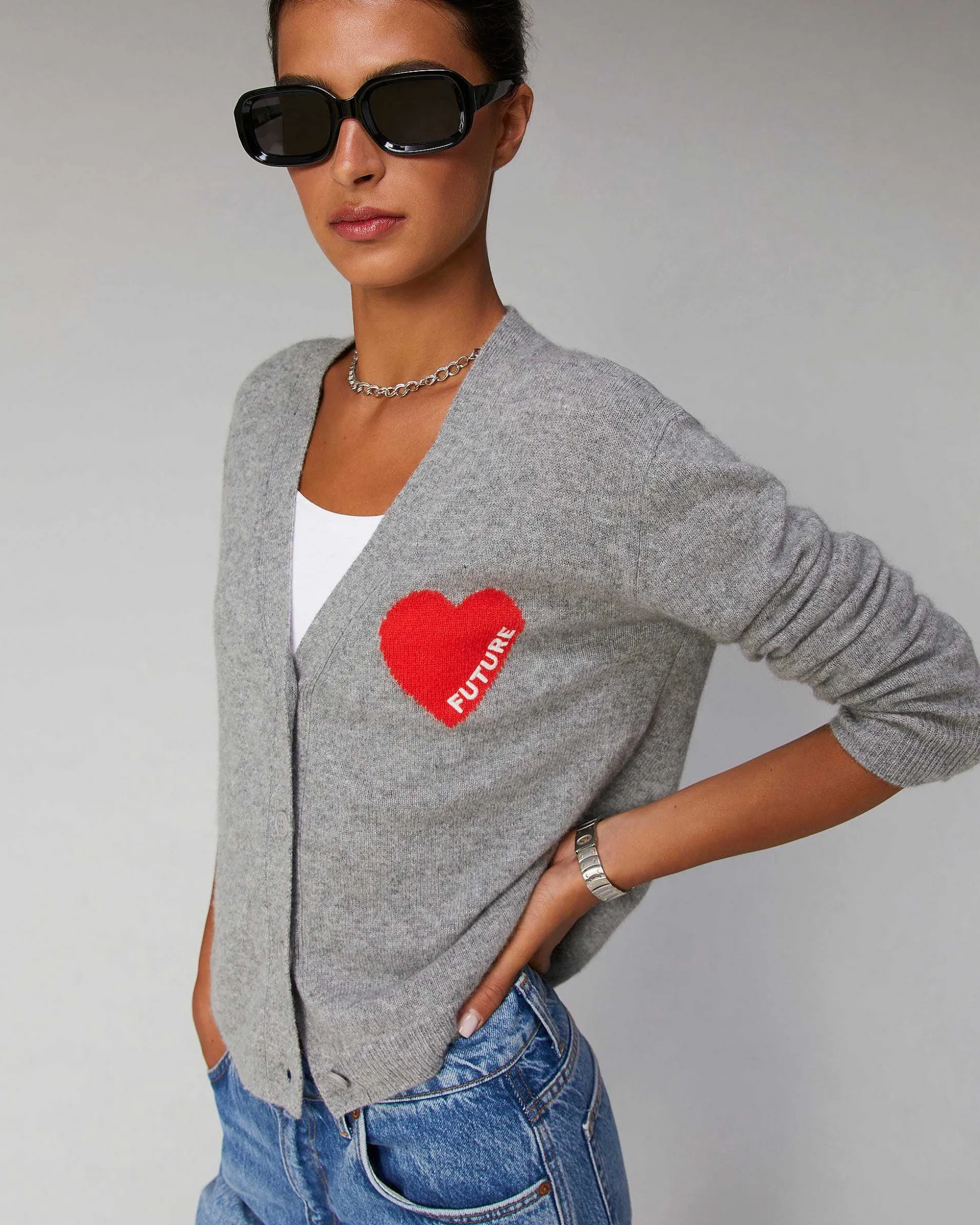 Pull Cardigan Coeur Leger