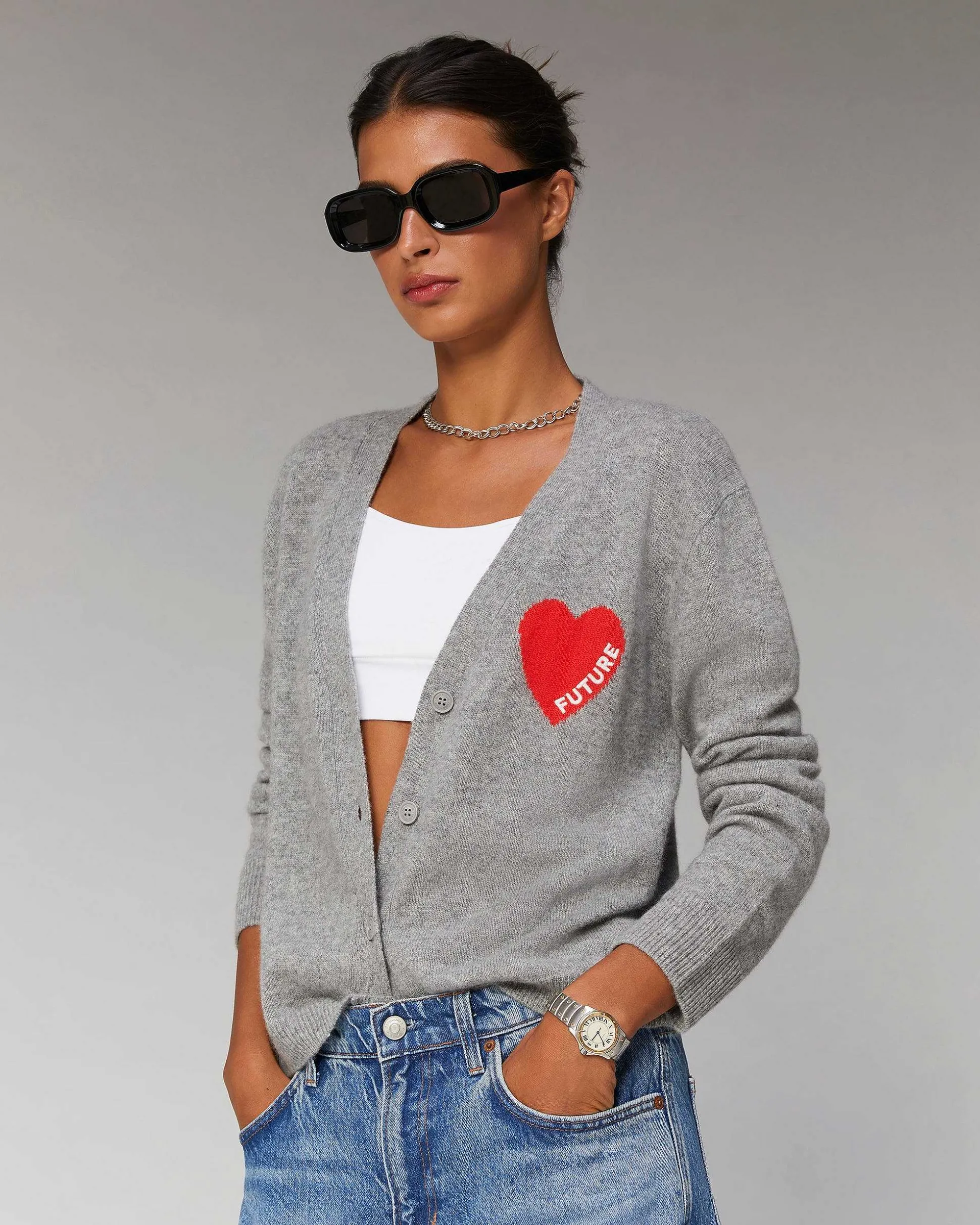 Pull Cardigan Coeur Leger