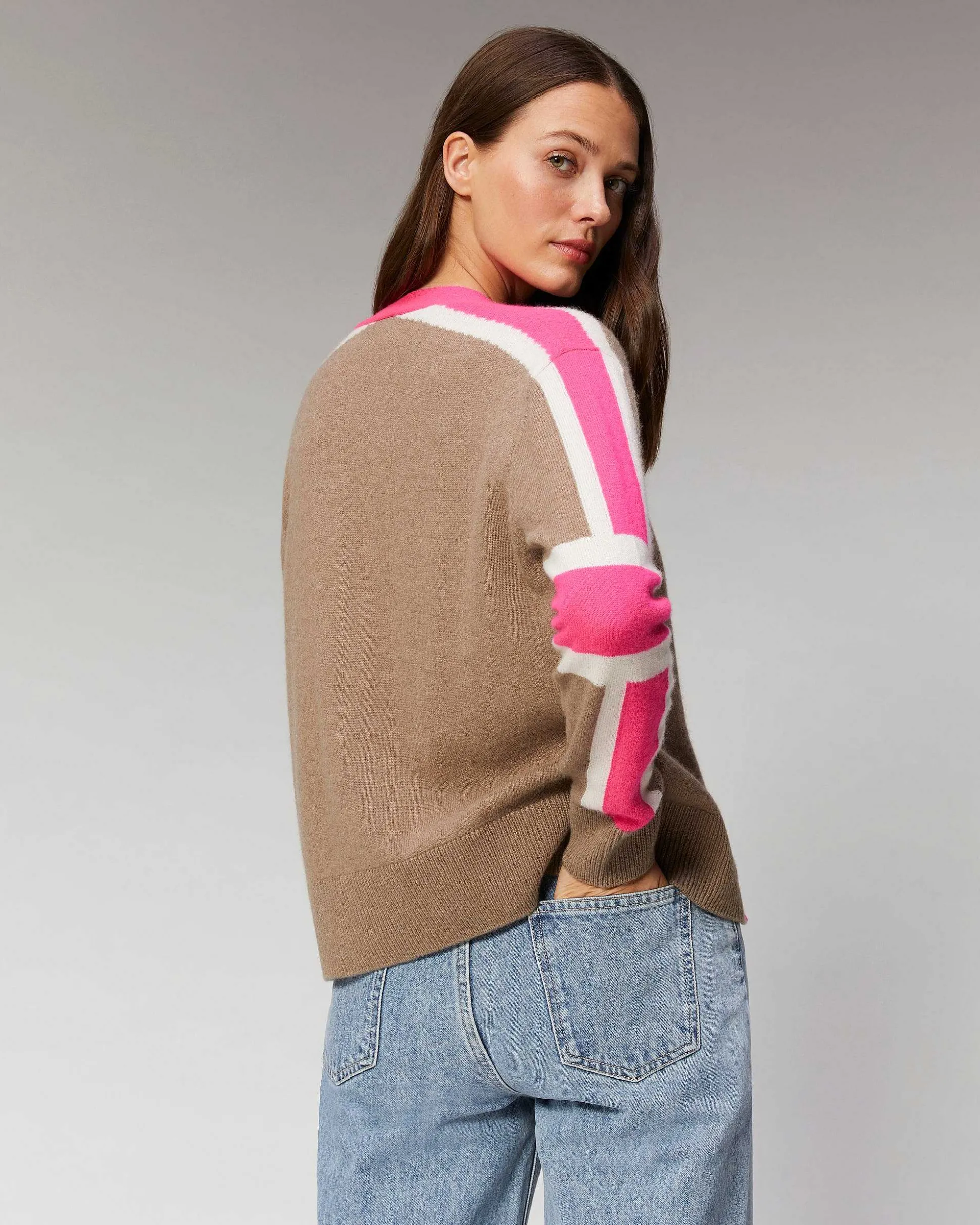 Pull Cardigan Manches Tricolore Leger