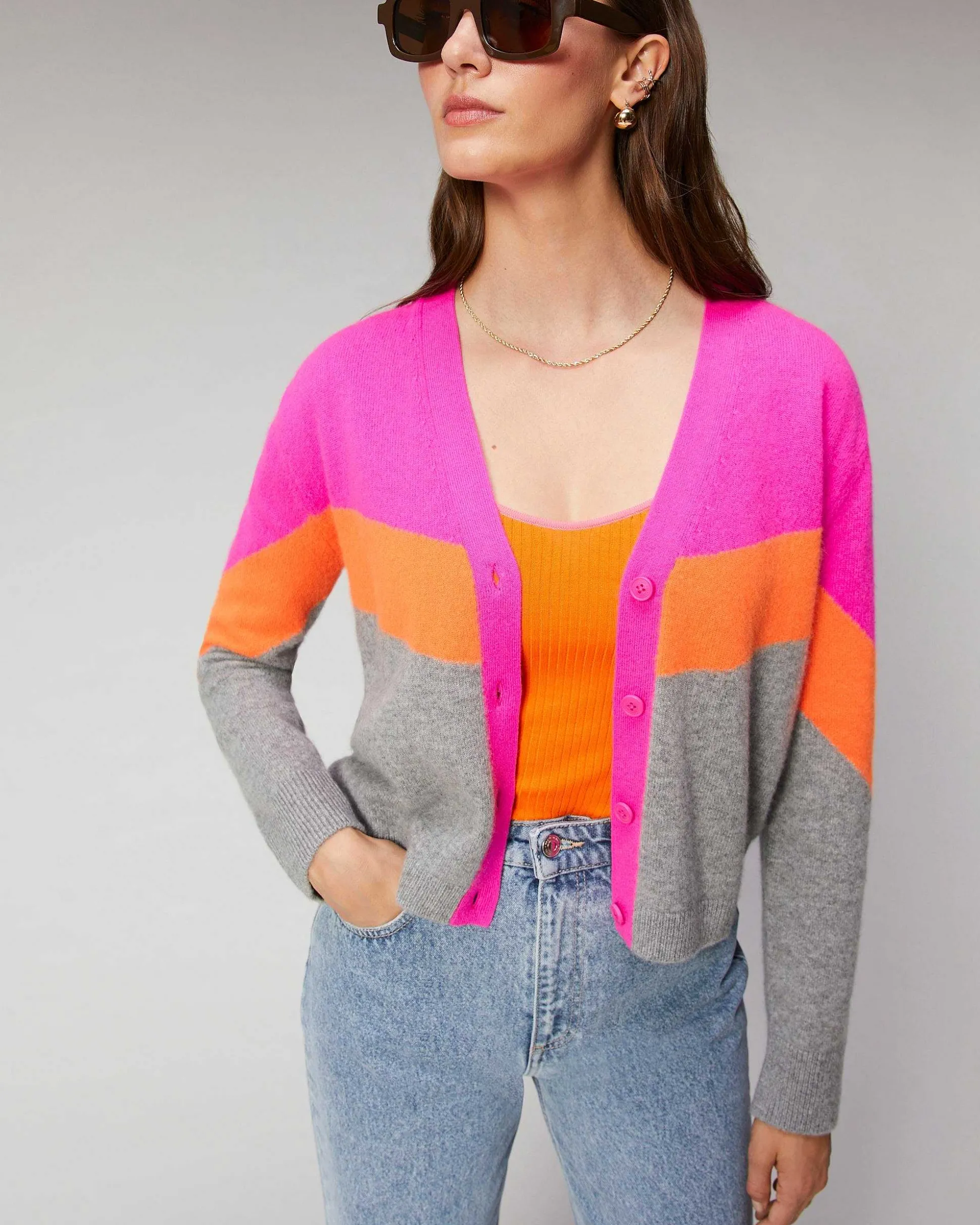 Pull Cardigan Tricolore Leger