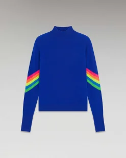 Pull Col Montant Bandes Manches Multico Leger