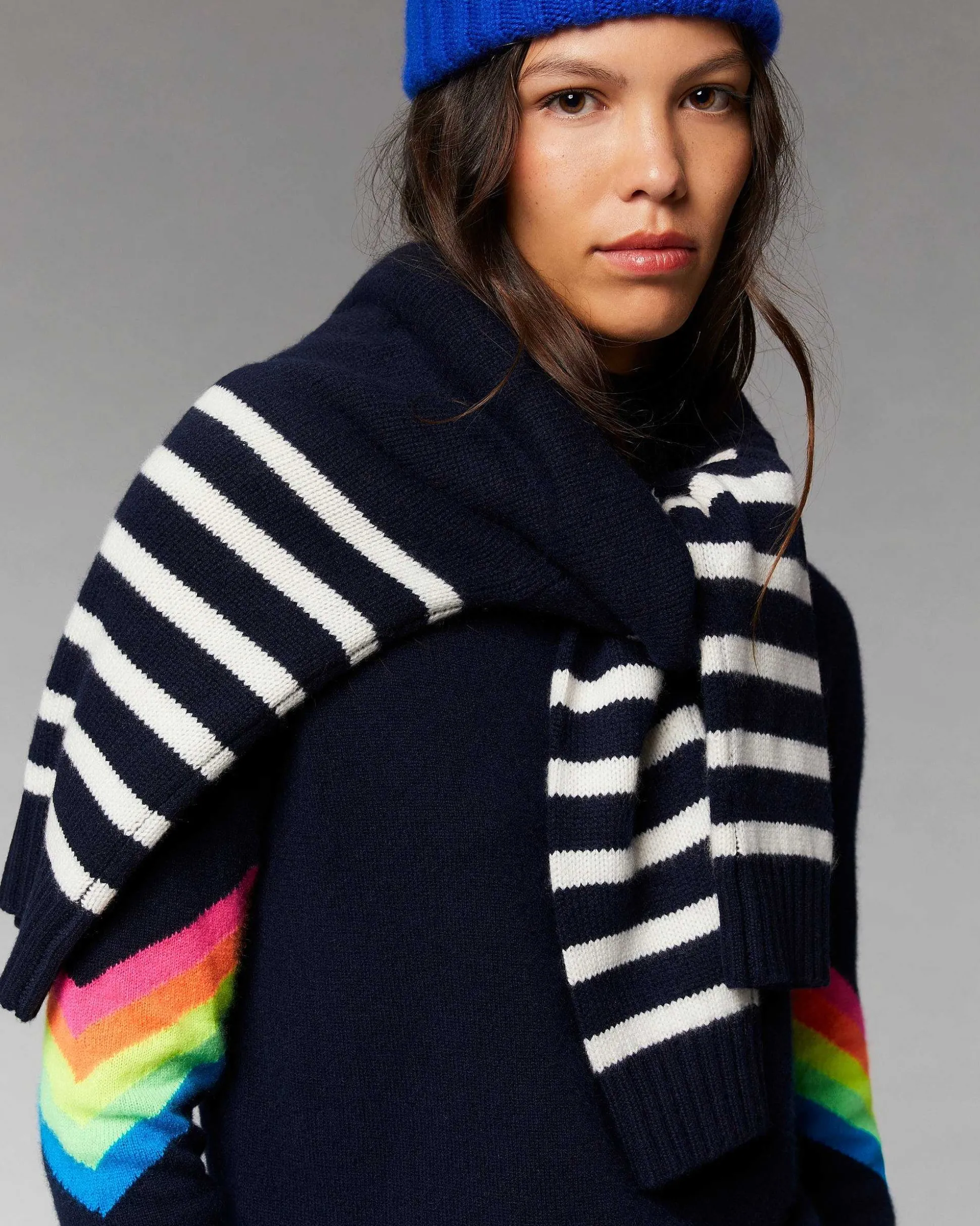 Pull Col Montant Bandes Manches Multico Leger