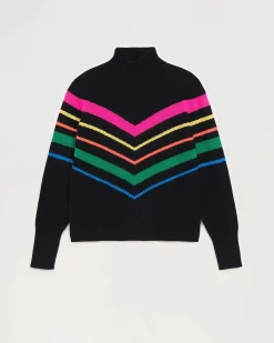 Pull Col Montant Bandes Multicolore Leger