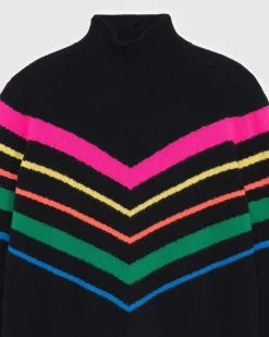 Pull Col Montant Bandes Multicolore Leger