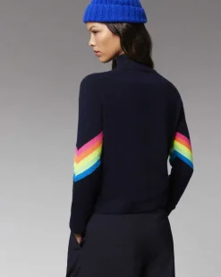 Pull Col Montant Bandes Manches Multicolore Leger