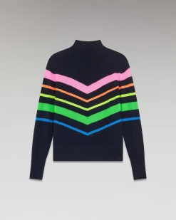 Pull Col Montant Bandes Multicolore Leger