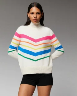 Pull Col Montant Bandes Multicolore Leger