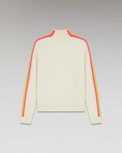Pull Col Montant Bandes Manches Multicolore Leger
