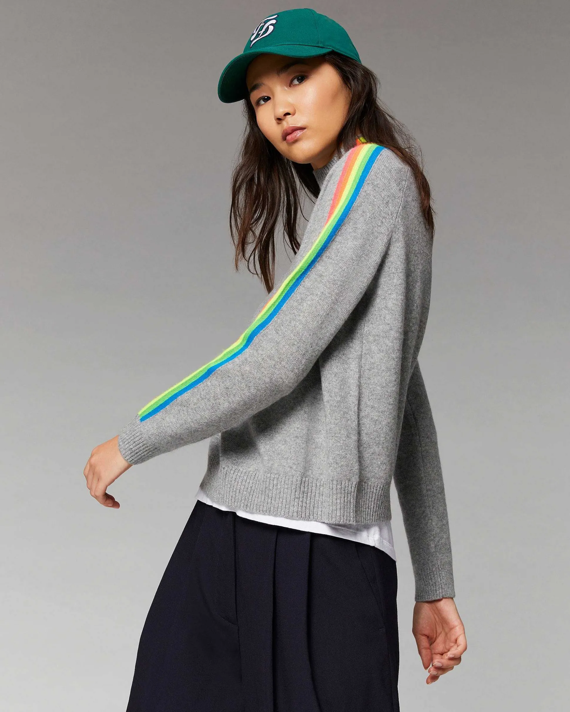 Pull Col Montant Bandes Manches Multicolore Leger