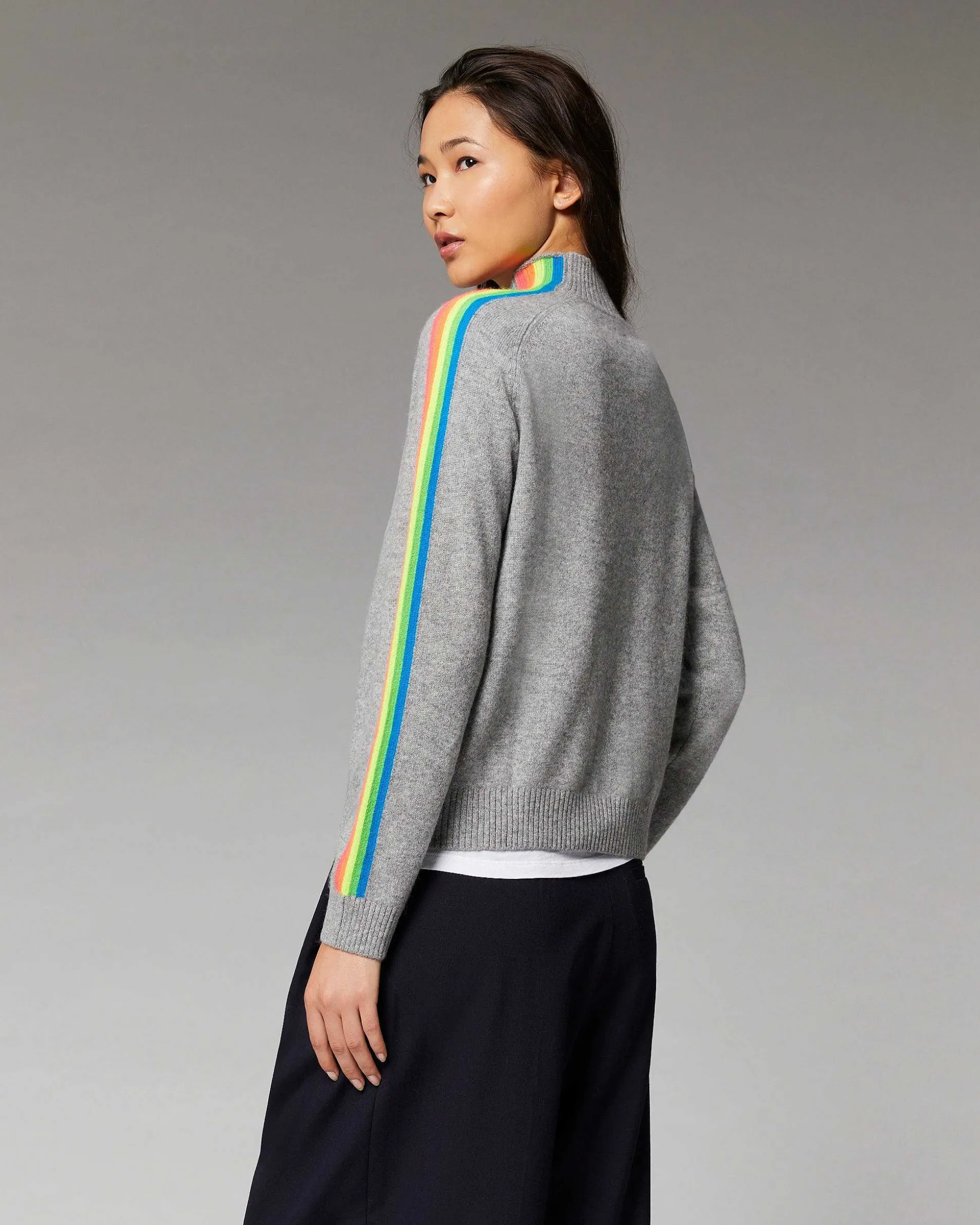 Pull Col Montant Bandes Manches Multicolore Leger