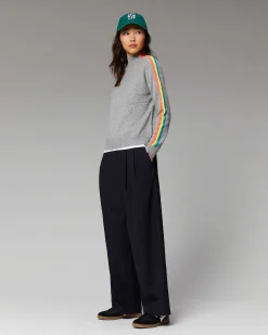 Pull Col Montant Bandes Manches Multicolore Leger