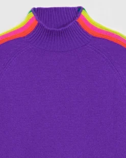 Pull Col Montant Bandes Manches Multicolore Leger