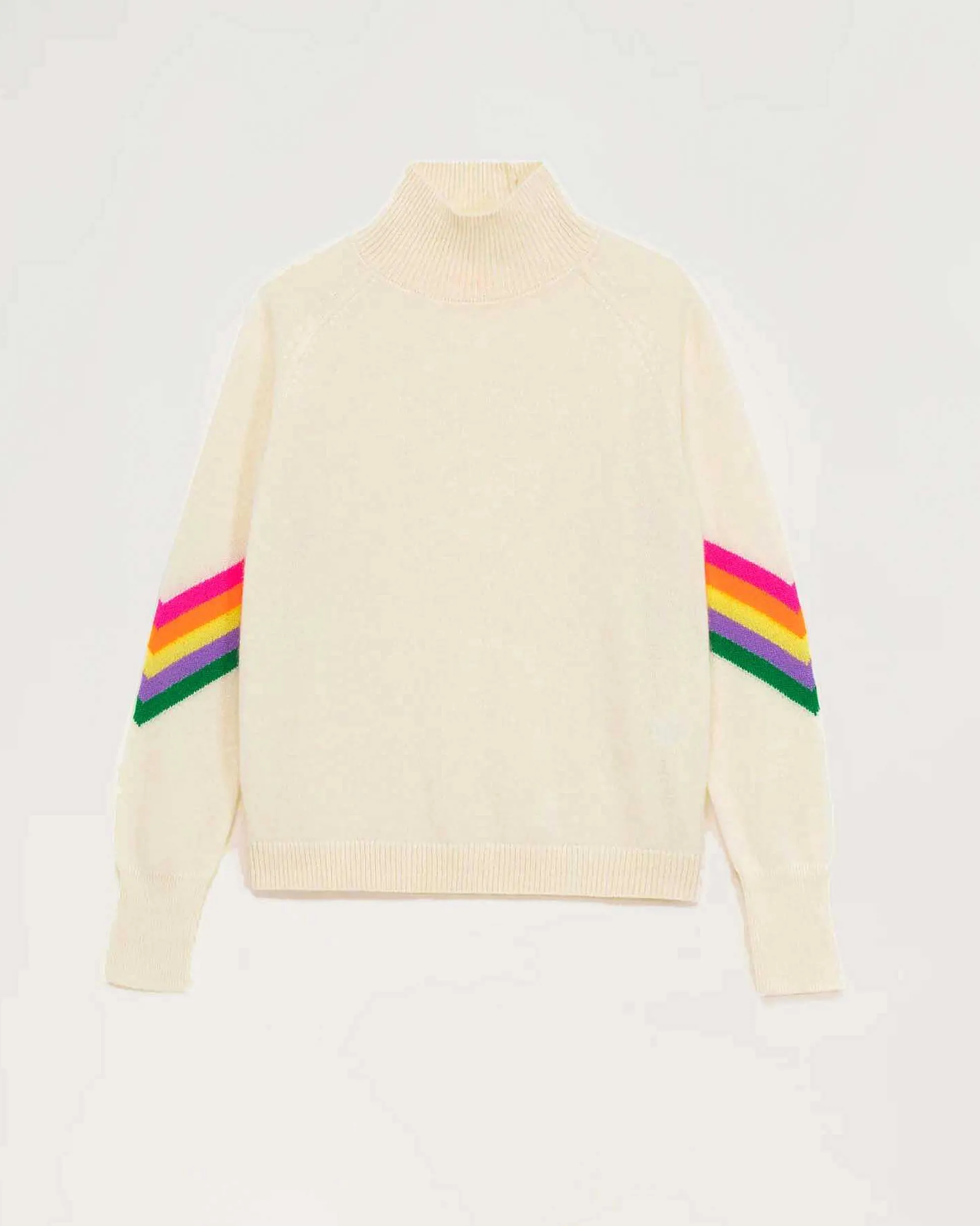 Pull Col Montant Bandes Manches Multicolore Leger