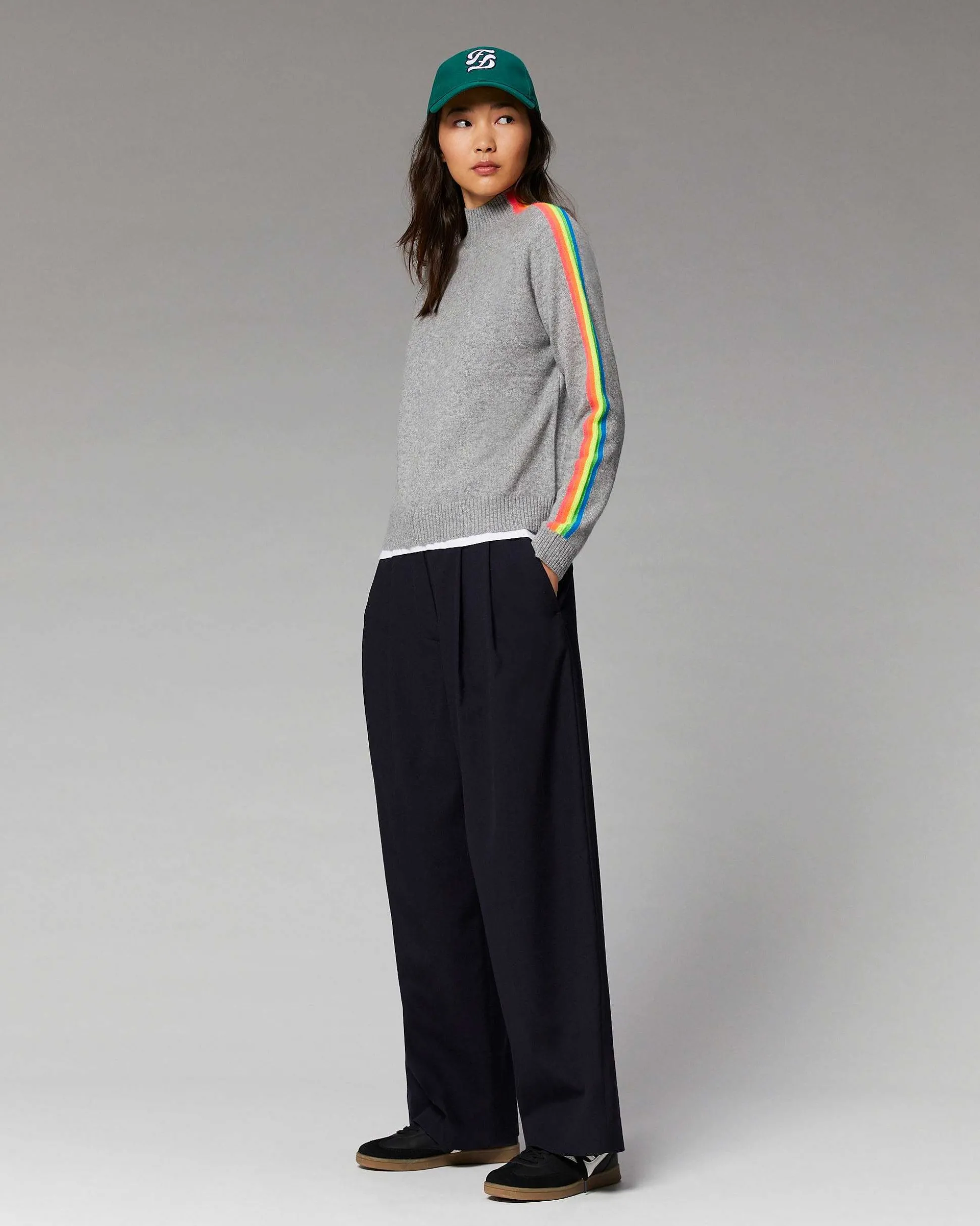 Pull Col Montant Bandes Manches Multicolore Leger