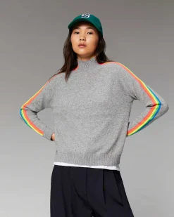 Pull Col Montant Bandes Manches Multicolore Leger