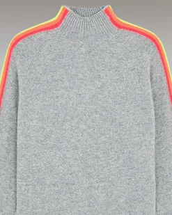 Pull Col Montant Bandes Manches Multicolore Leger