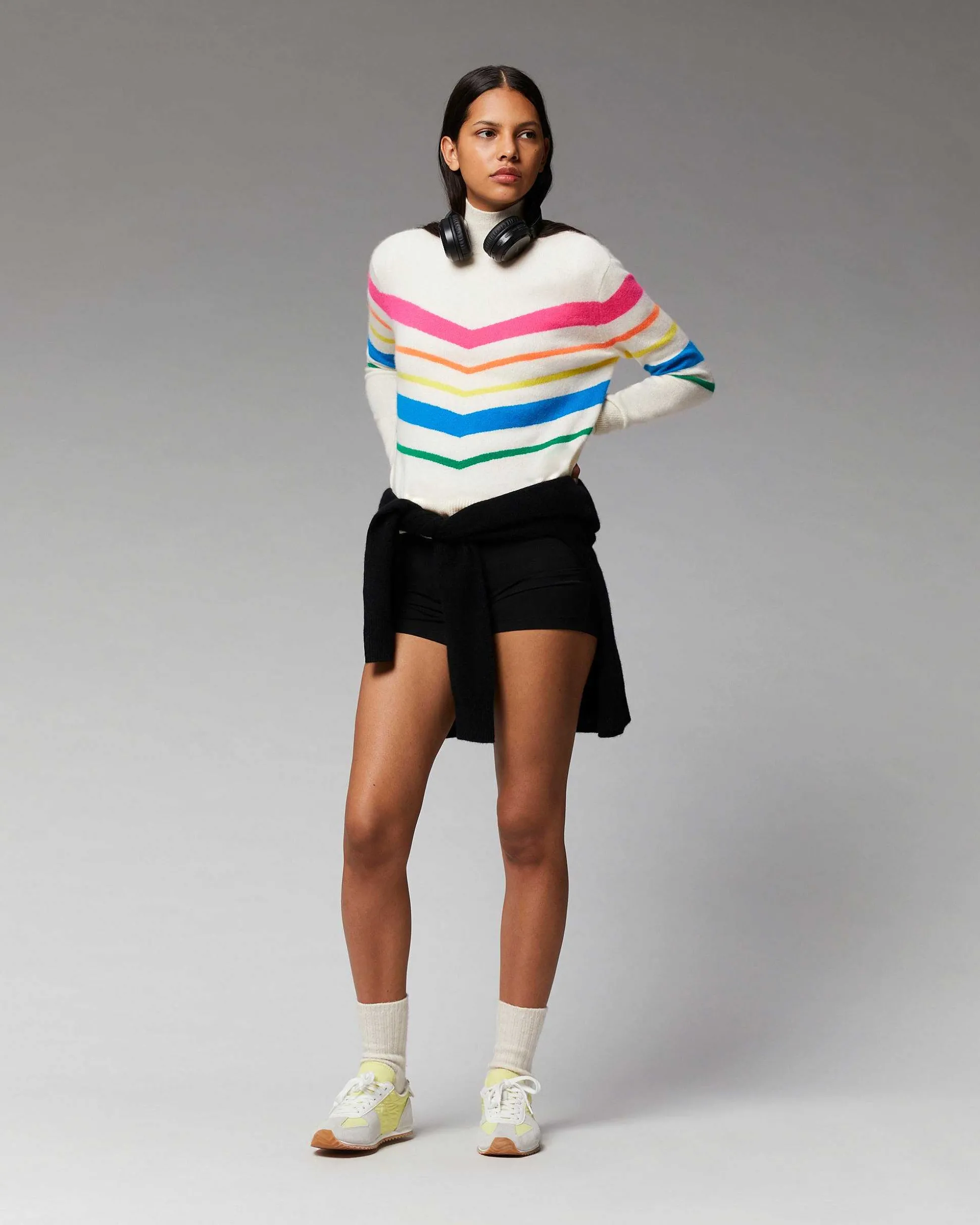 Pull Col Montant Bandes Multicolore Leger