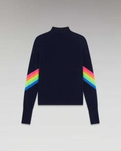 Pull Col Montant Bandes Manches Multico Leger