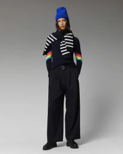 Pull Col Montant Bandes Manches Multico Leger