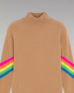 Pull Col Montant Bandes Manches Multico Leger