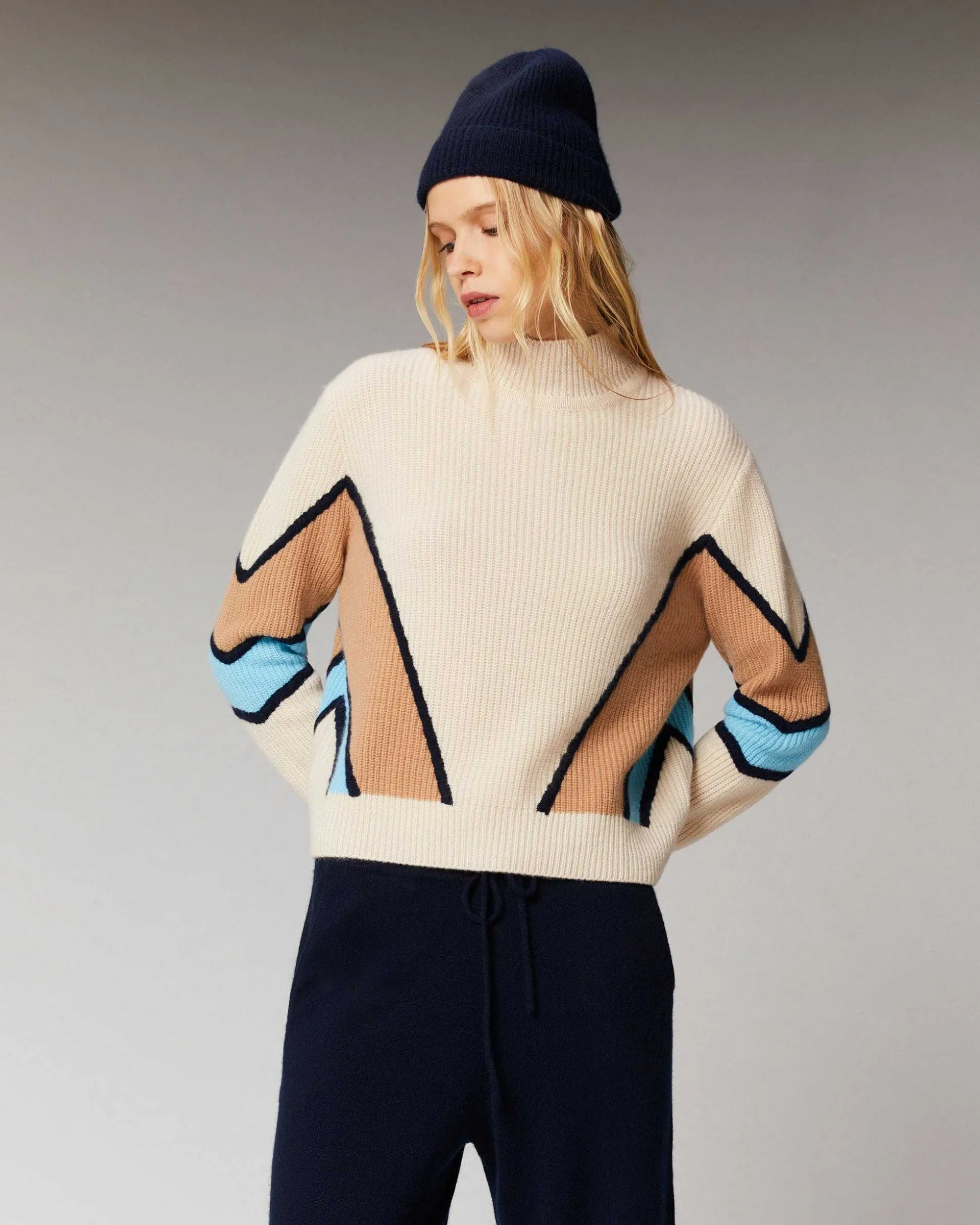 Pull Col Montant Bandes Tricolores