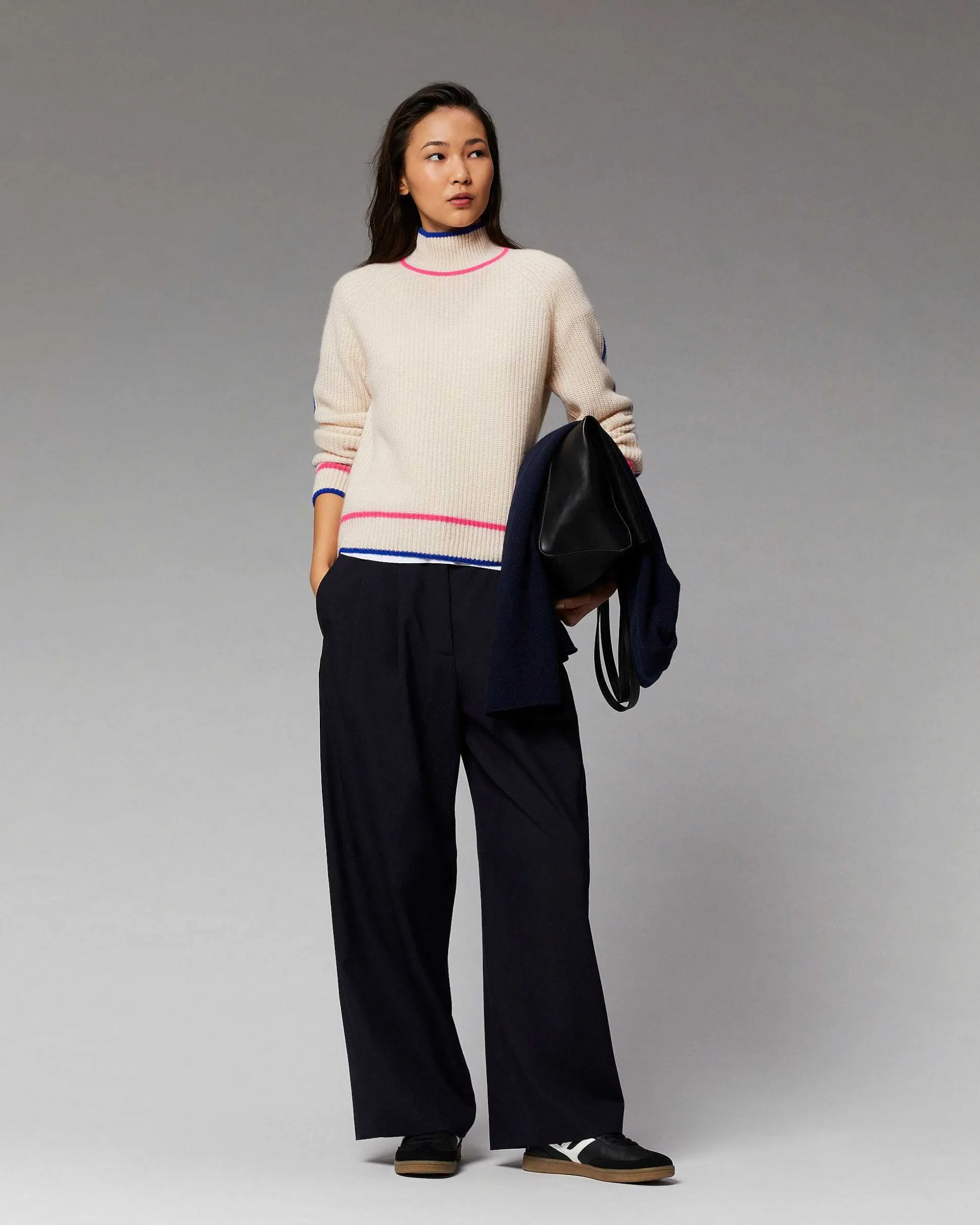 Pull Col Montant Tricolore Maille Perlee