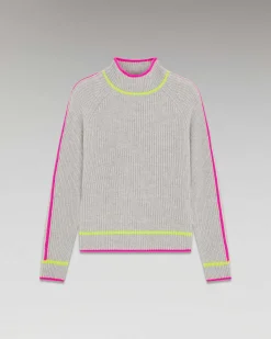 Pull Col Montant Tricolore Maille Perlee