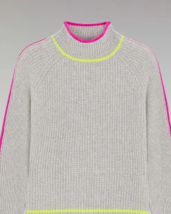 Pull Col Montant Tricolore Maille Perlee