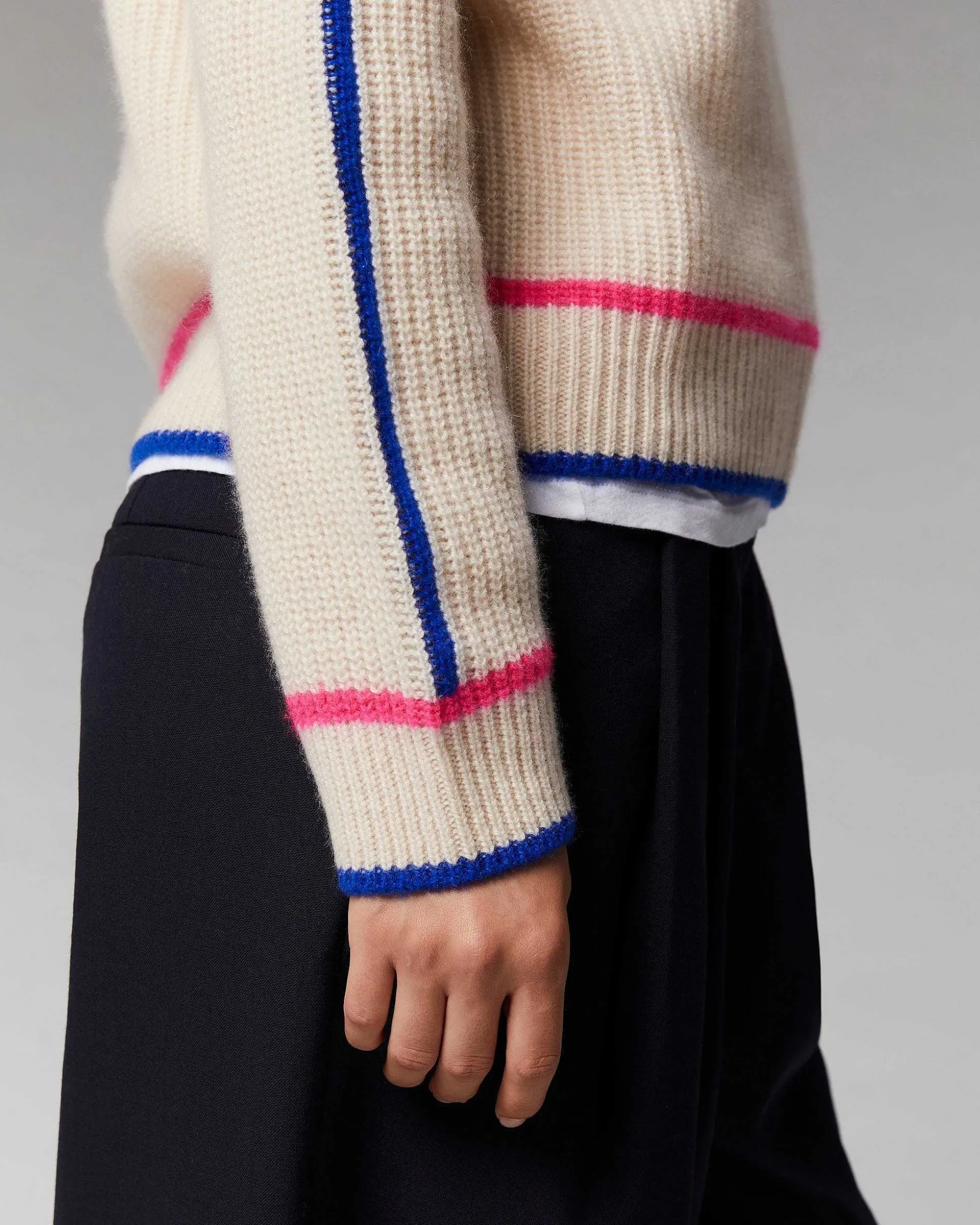 Pull Col Montant Tricolore Maille Perlee