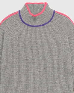 Pull Col Montant Tricolore Maille Perlee