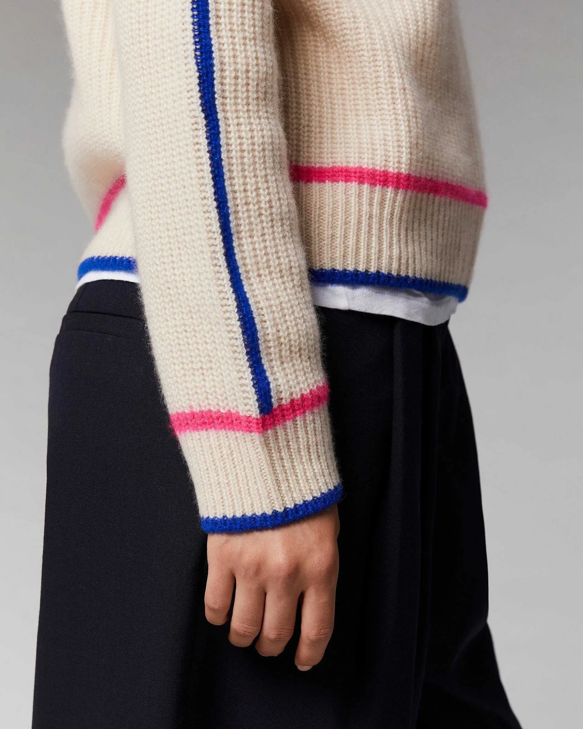 Pull Col Montant Tricolore Maille Perlee