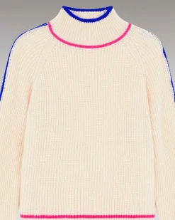 Pull Col Montant Tricolore Maille Perlee