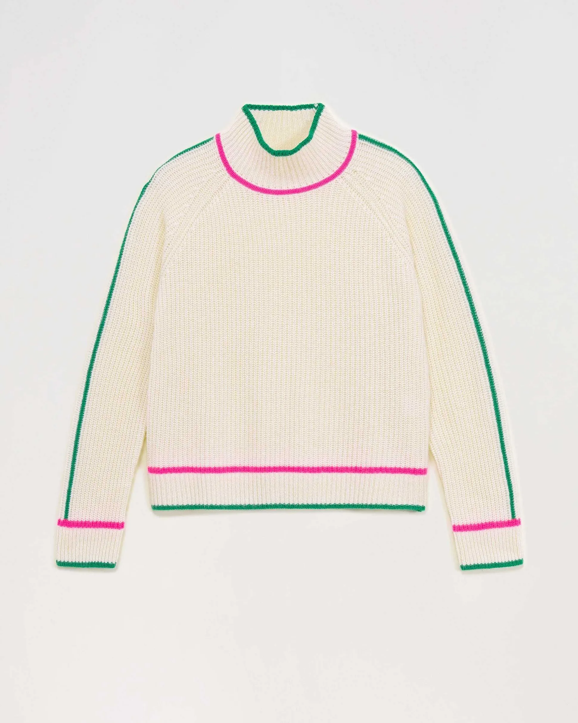 Pull Col Montant Tricolore Maille Perlee