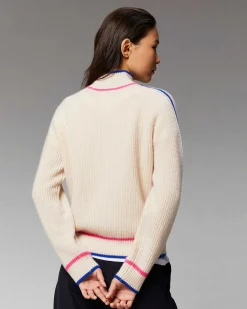 Pull Col Montant Tricolore Maille Perlee