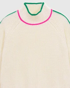 Pull Col Montant Tricolore Maille Perlee