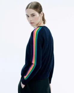 Pull Col Rond Bande Multicolore Aux Manches