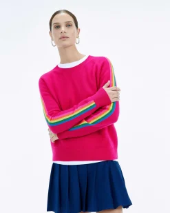 Pull Col Rond Bande Multicolore Aux Manches