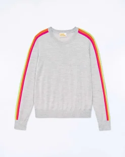 Pull Col Rond Bande Multicolore Aux Manches