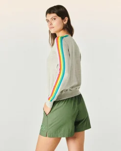 Pull Col Rond Bande Multicolore Aux Manches