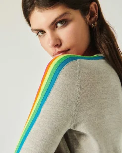 Pull Col Rond Bande Multicolore Aux Manches