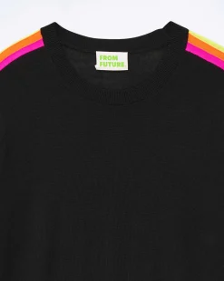 Pull Col Rond Bande Multicolore Aux Manches