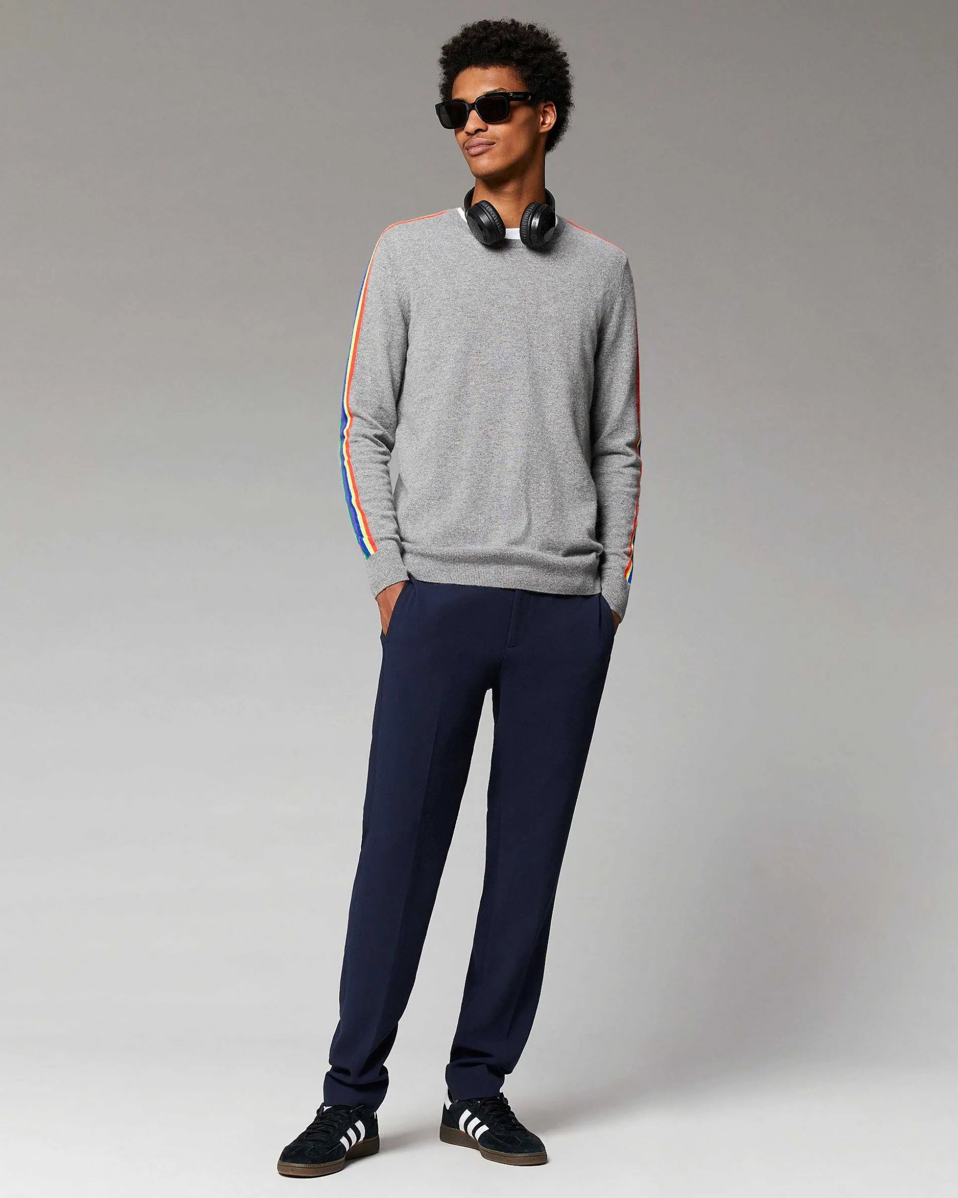 Pull Col Rond Bandes Manches Multicolore