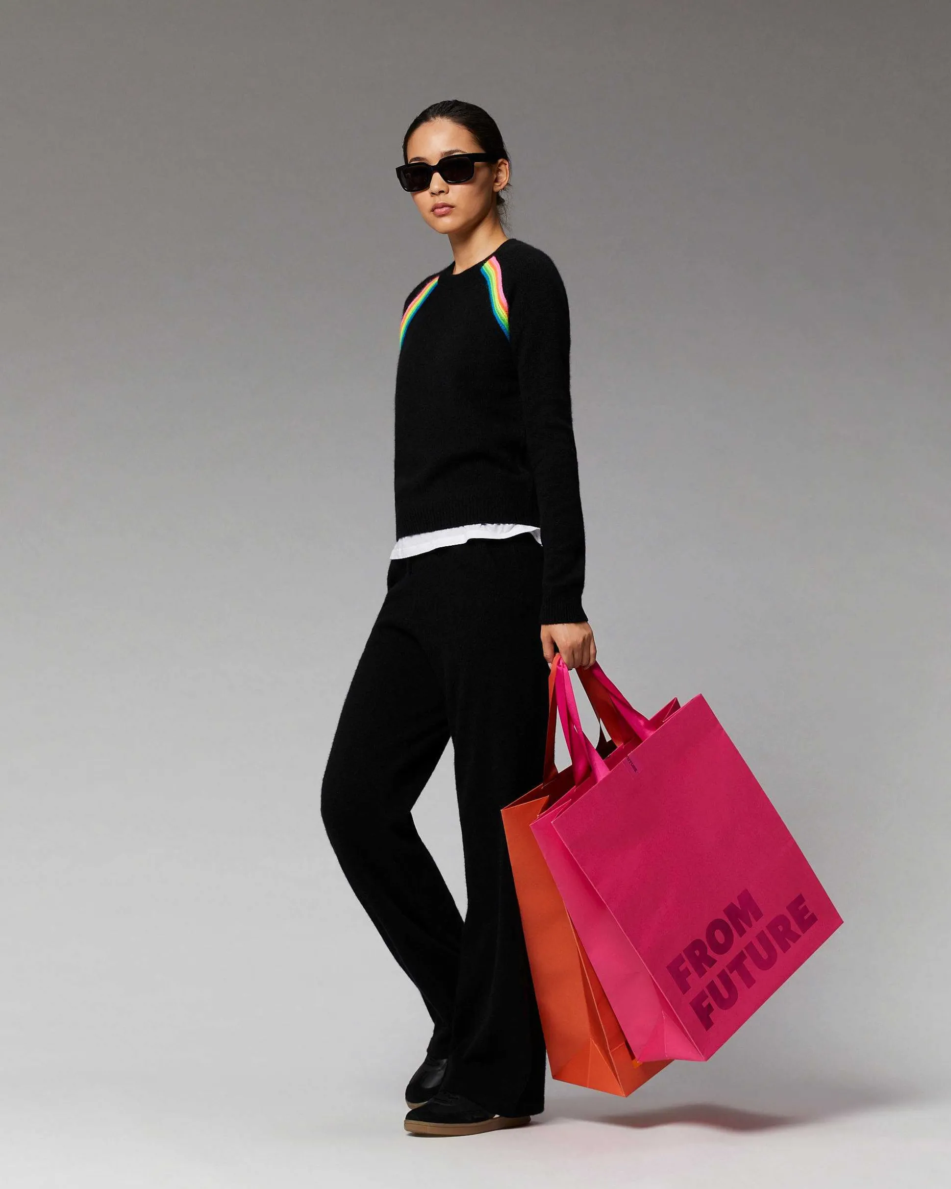 Pull Col Rond Bandes Multicolore Raglan