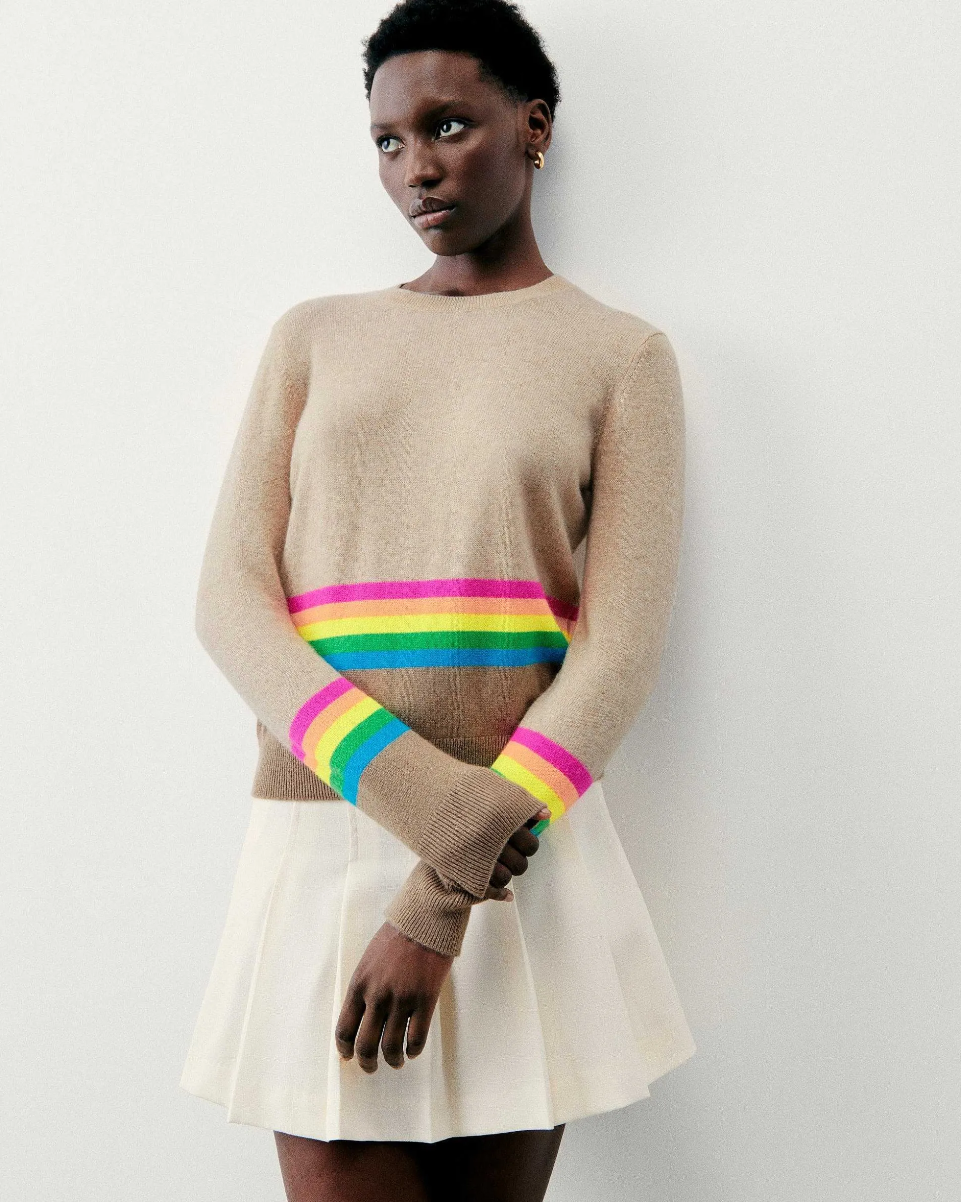Pull Col Rond Bas A Bandes Multicolores