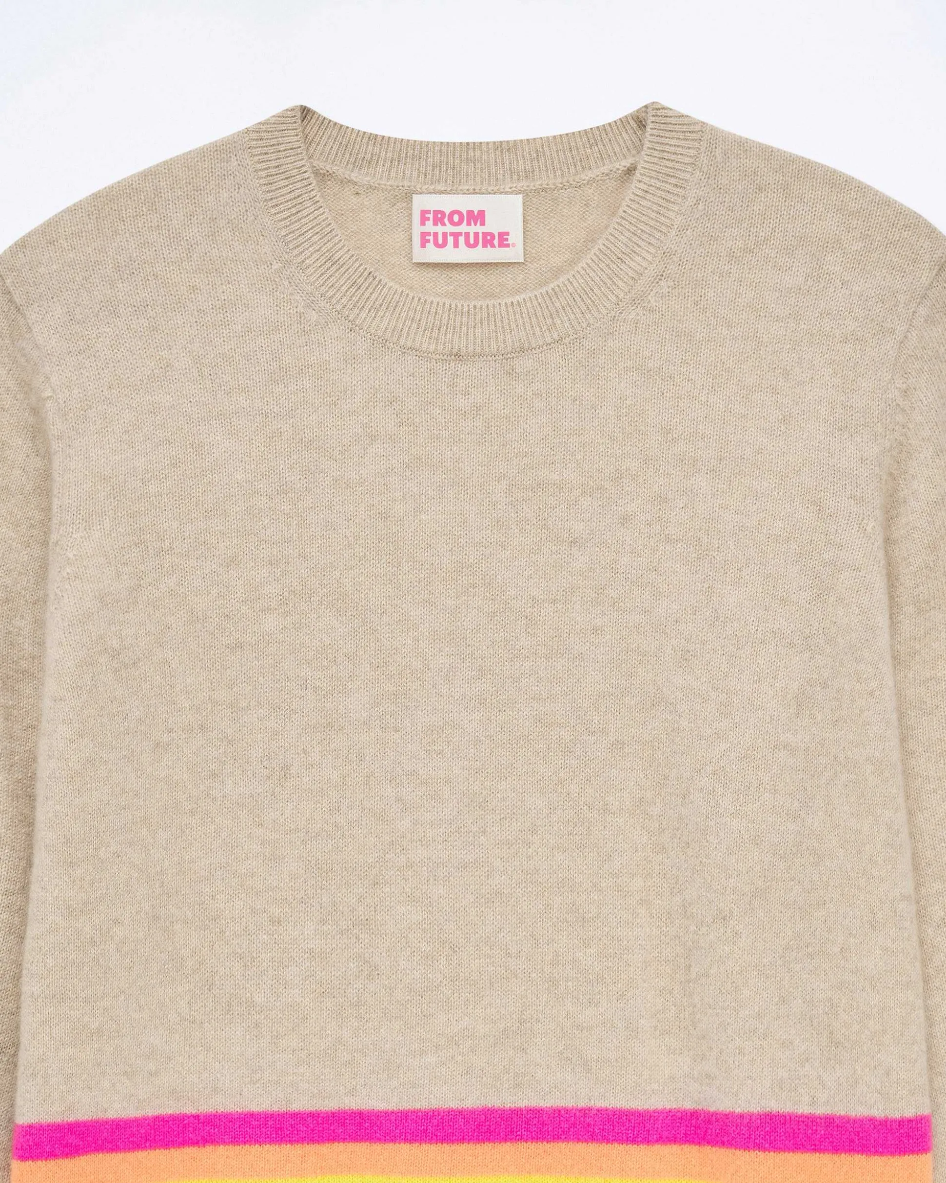 Pull Col Rond Bas A Bandes Multicolores