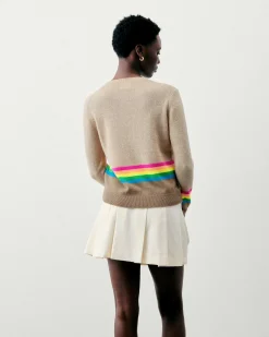 Pull Col Rond Bas A Bandes Multicolores